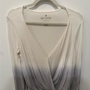 American Eagle Outfitters Cream and Gray Blouse